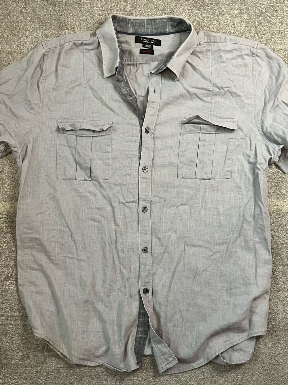 Structure Men's Short-Sleeve Button-Down Shirt Gray cotton linen blend EUC C1-55